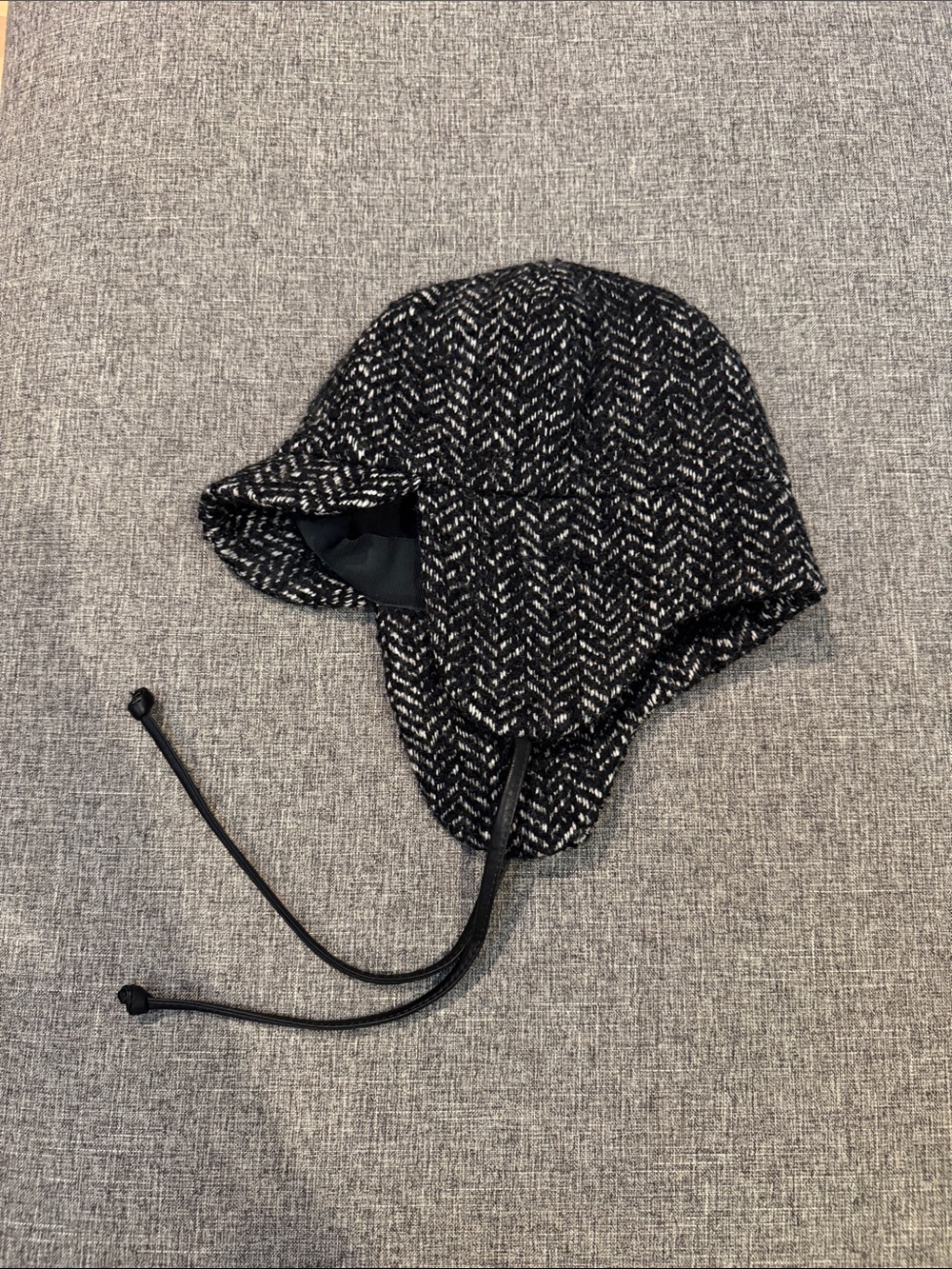 Eugenia Kim Black & White Herringbone Earflap Hat Wool